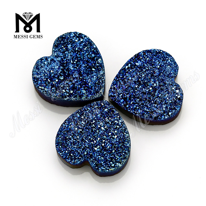 Natural Druzy Heart Shape 12x12mm Blue Druzy Agate Stone Loose