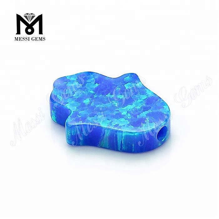 Synthetic Loose Blue 11 x13 x 2.5 mm Opal Hamsa Gemstone