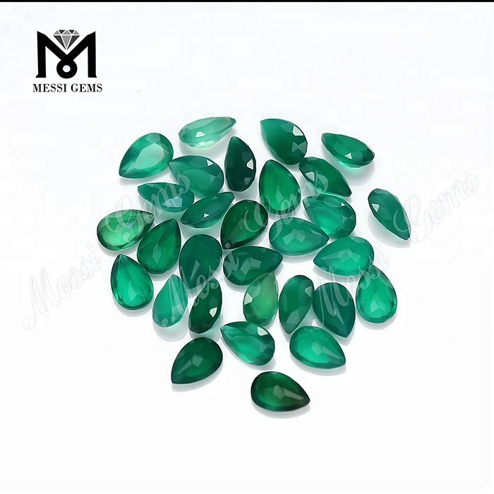 Wholesale pear cut 4*6mm natural green agate stone