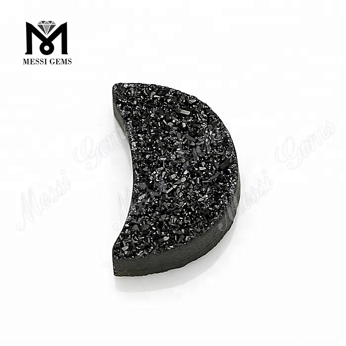 Moon Shape Black Druzy Agate Fashion Stone for Pendant