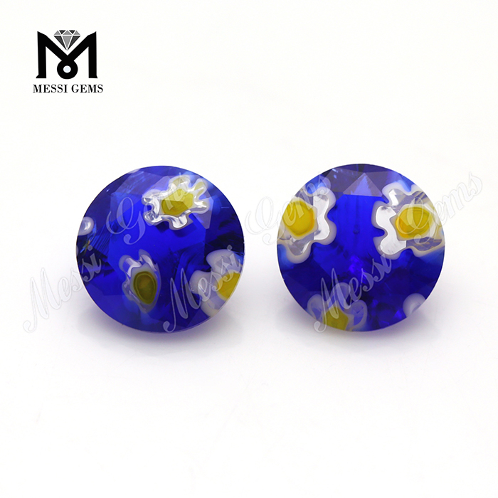 8.0 MM Round blue flower decorative colored glass stone