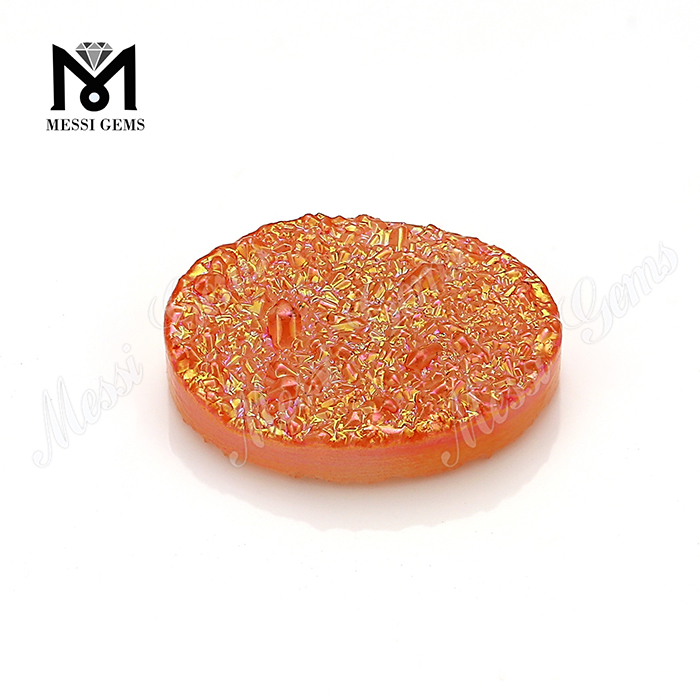 Oval Shape Orange Color Natural Druzy Agate Gemstones