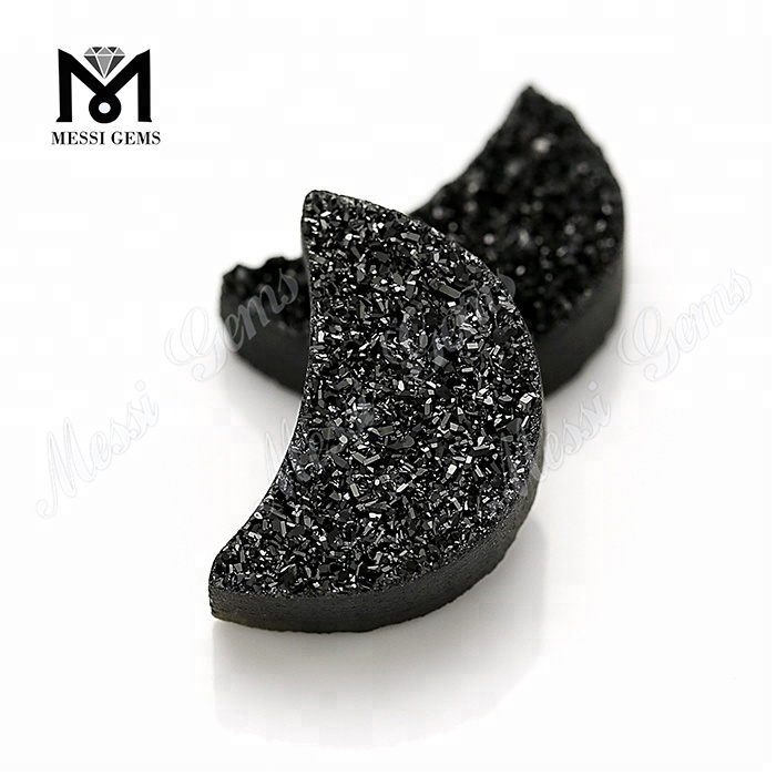 Moon Shape Black Druzy Agate Fashion Stone for Pendant