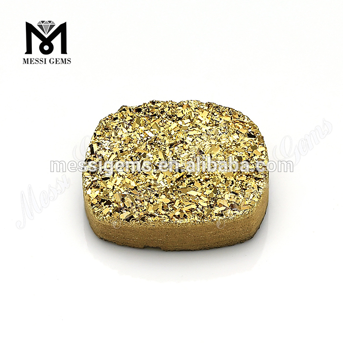 Cushion shape gold plating colored druzy agate stone