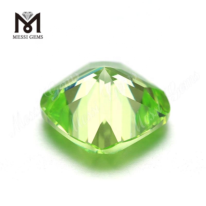 Factory Price Loose Cushion Cut 10 x 10 mm Green Apple Color Cubic Zirconia Stone