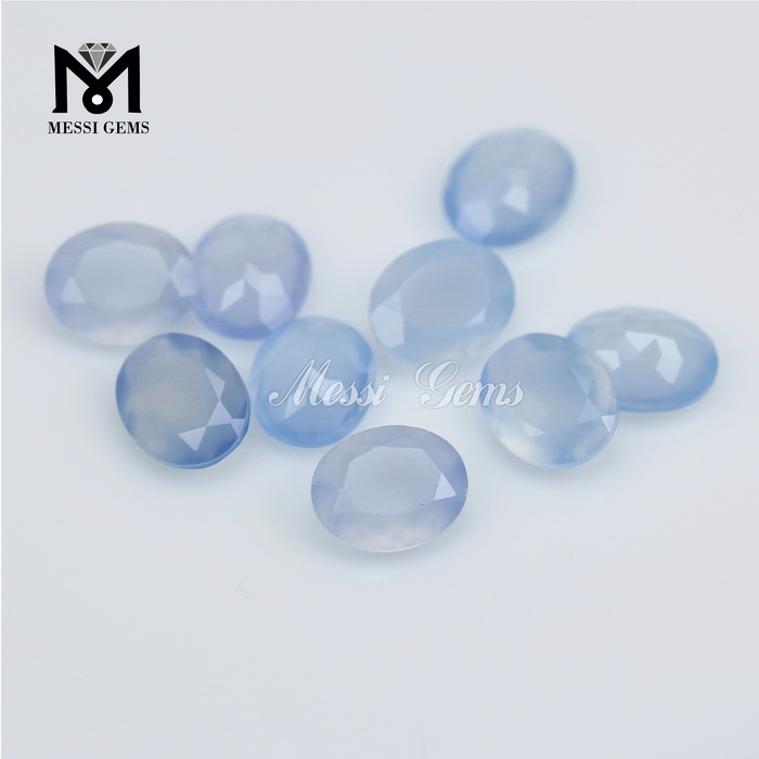 Wholesale Faceted Agate Beads Oval 8x10mm Blue Chalcedony Agate Stone