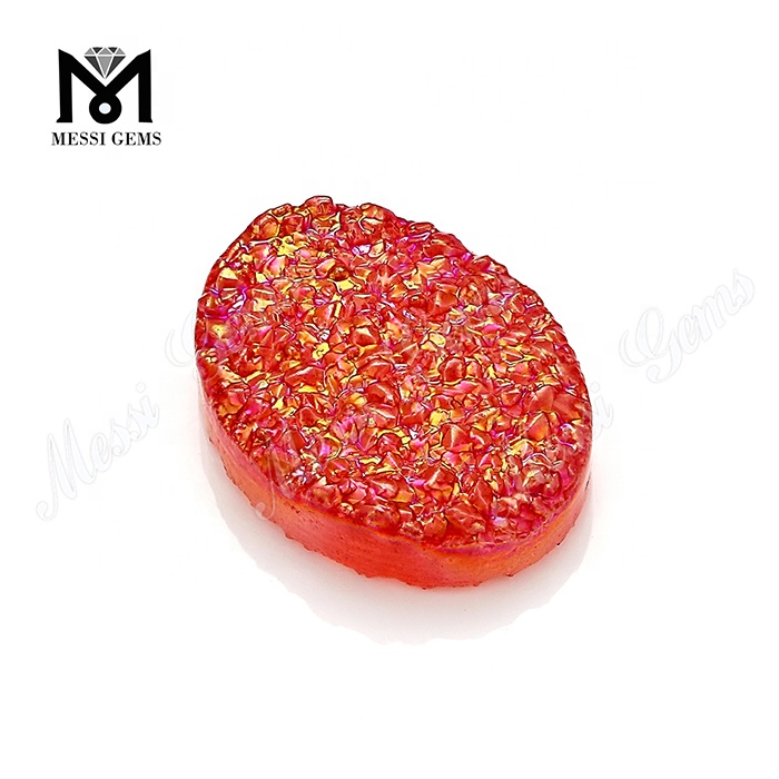 Factory Price Red Color Oval Shape Natural Druzy Agate Cabochon Stone