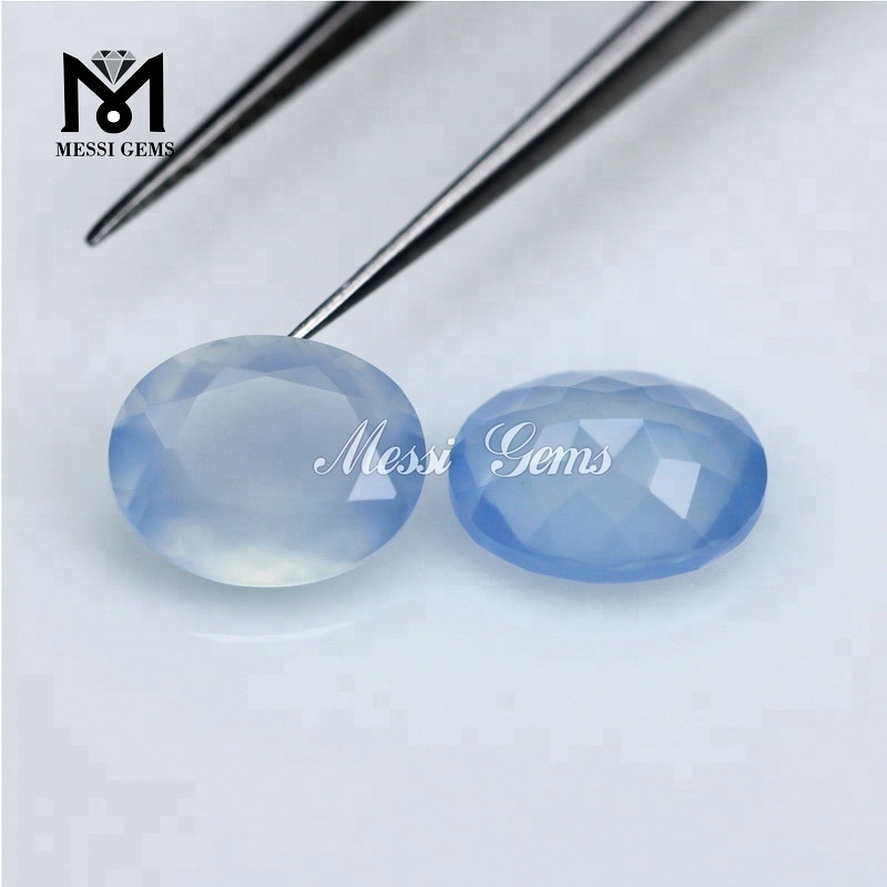 Wholesale Oval 8 x 10mm Blue Natural Chalcedony Stone