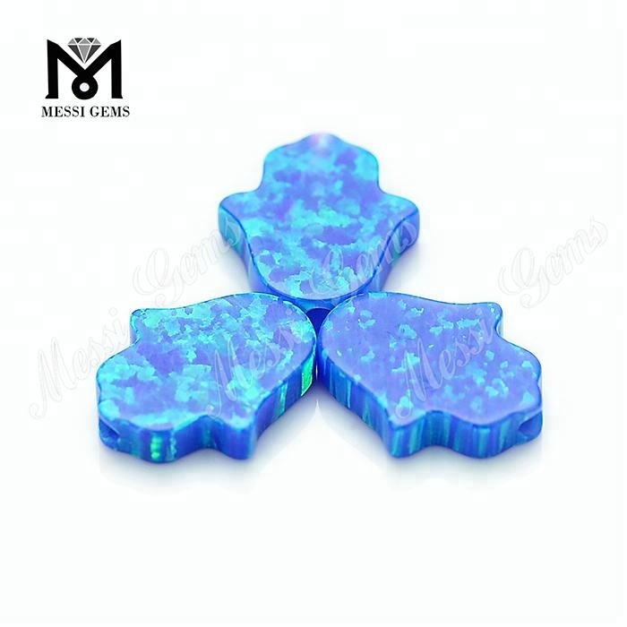Synthetic Loose Blue 11 x13 x 2.5 mm Opal Hamsa Gemstone