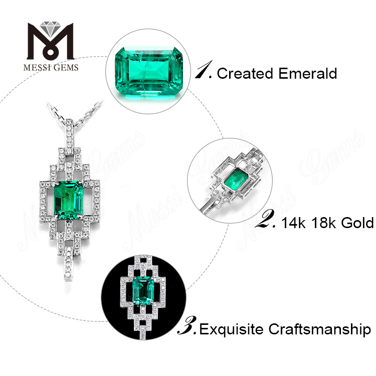 18k white gold 6X8mm 0.6ct created Emerald necklace customized 