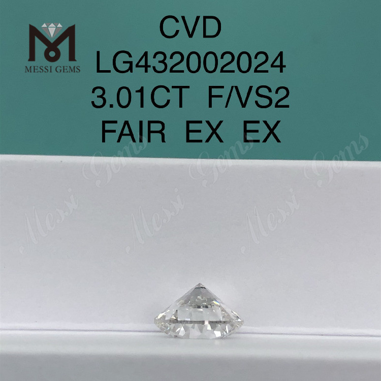 3.01 Carat F/VS2 Round Lab Grown Diamond EX EX Cvd Diamond Wholesale