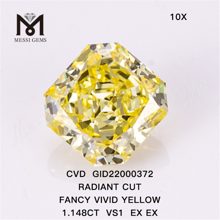 GID22000372 1.148CT CVD RADIANT CUT FANCY VIVID YELLOW VS1 EX EX Synthetic Diamonds wholesale Price