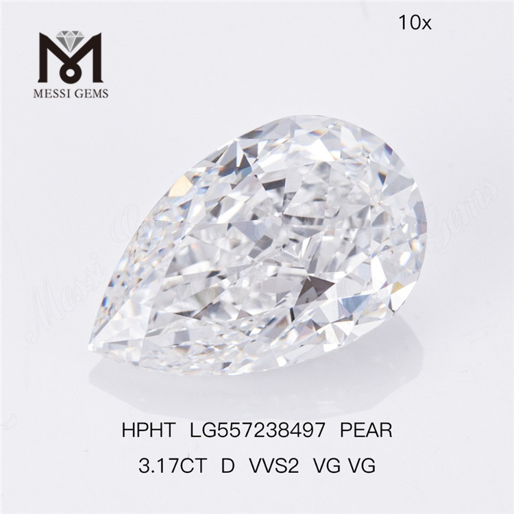 3.17CT D VVS2 VG VG PEAR lab grown diamond HPHT