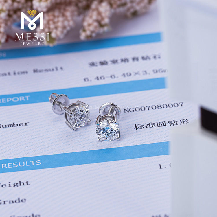 1.01ct 18k White Gold D VS2 Round Brlliant Cut Lab Grown Diamond Earrings for Women