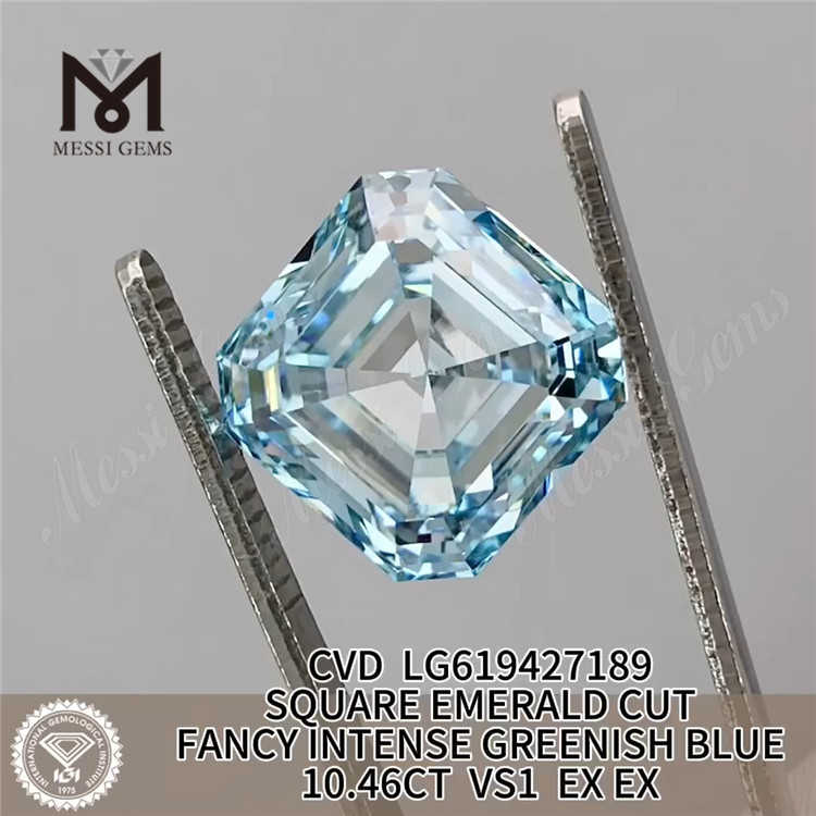 10.46ct Square Emerald Lab Diamond Fancy Intense Greenish Blue Vs1 CVD LG619427189 丨 Messigems 