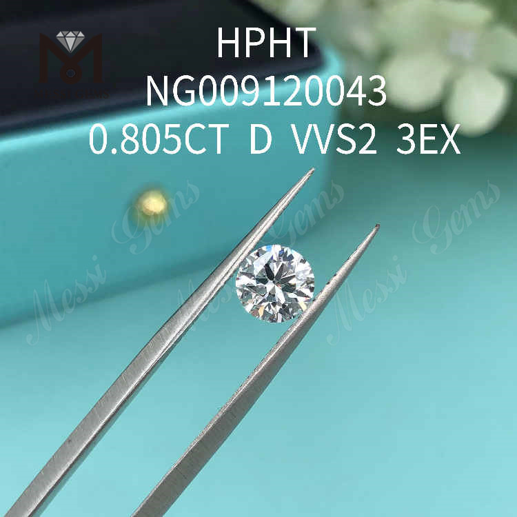 0.805carat Round lab created diamond D VVS2 3EX