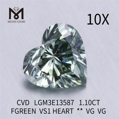 1.10CT FGREEN VS1 HEART VG VG lab grown diamonds manufacturer CVD LGM3E13587