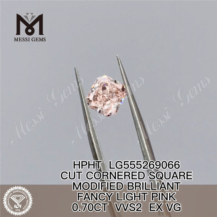 0.70CT HPHT SQUARE FANCY LIGHT PINK VVS2 EX VG lab grown diamond LG555269066 