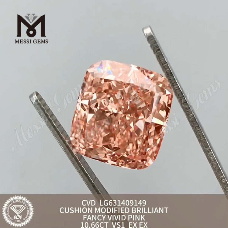 10.66ct vs1 ラボ グロウン ダイヤモンド ファンシー ヴィヴィッド ピンク クッション修正ブリリアント CVD ダイヤモンド丨Messigems LG631409149