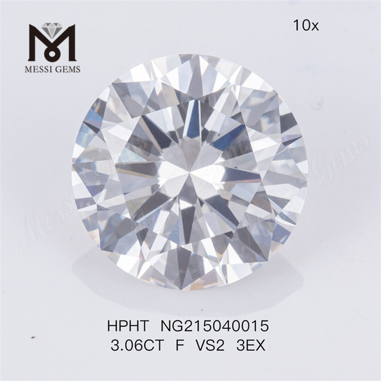 HPHT 3.06CT F VS2 3EX Round lab grown diamond