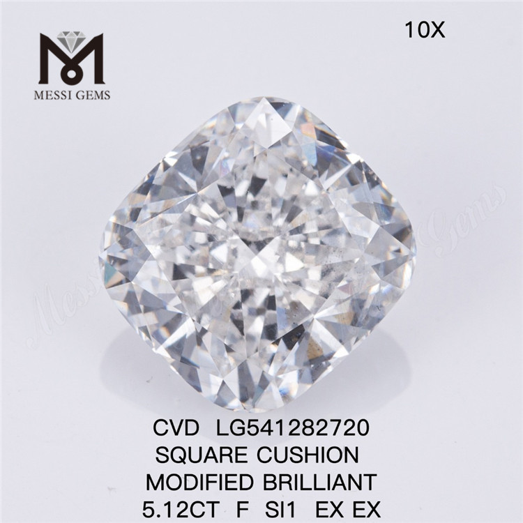 5.12CT F SI1 EX EX MODIFIED Brilliant lab grown cushion cut diamond