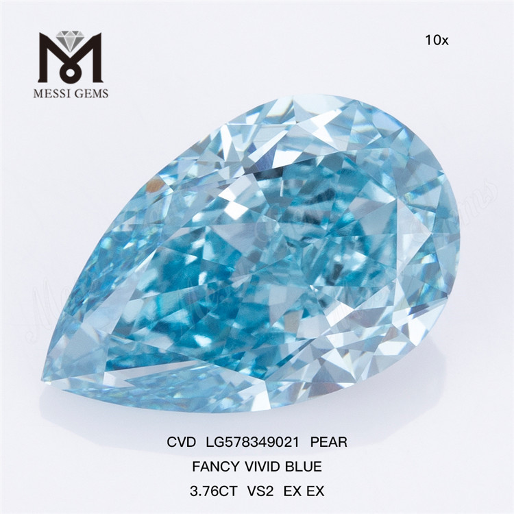 3.76CT VS2 EX EX PEAR FANCY VIVID BLUE CVD Diamonds For Sale LG578349021