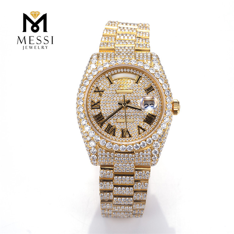 Real Handmade VVS Moissanite Diamond Iced Out Stainless Steel Automatic Moissanite Watches For Sale