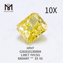 1.09ct FVY/SI1 Radiant cut lab grown diamond EX