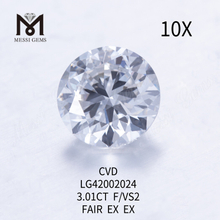 3.01 carat F/VS2 Round lab grown diamond FAIR EX EX