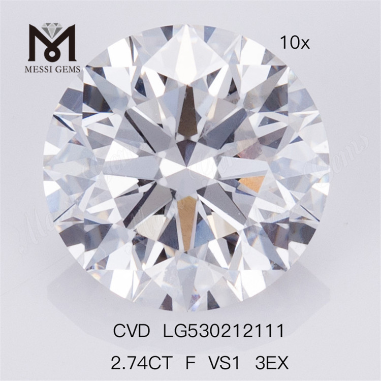 2.74CT F VS1 3EX Round Shape Synthetic Lab Grown Diamond Factory Price 