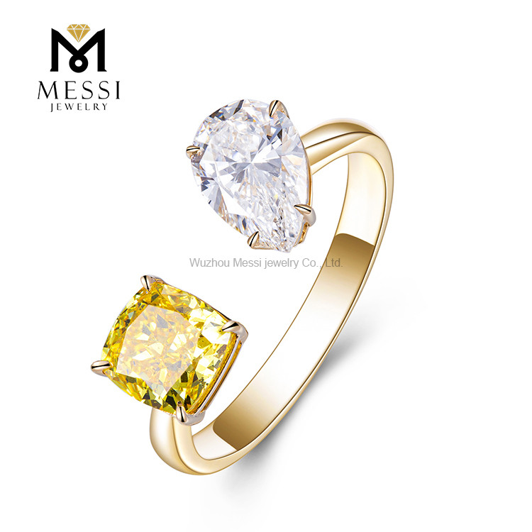 18k gold ring fashion ring yellow＆white lab diamond ring for women