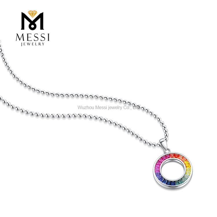Fashion Jewelry Rainbow Empty Circle Lab Grown Diamond Necklace for Women