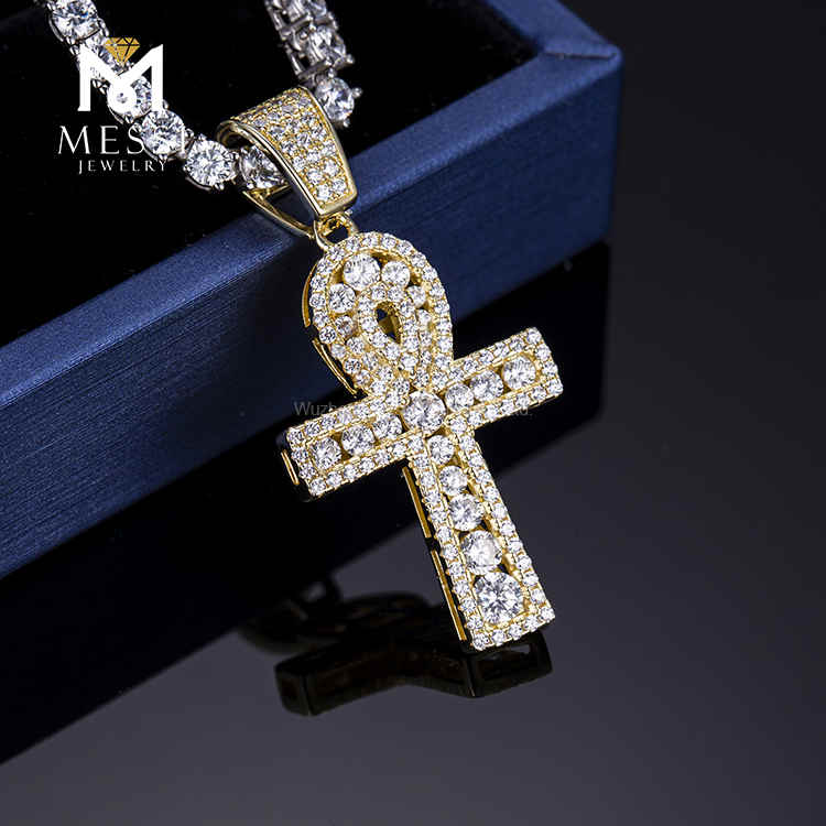 fashion hiphop Gifts 14k real gold yellow gold Lab diamond cross necklace