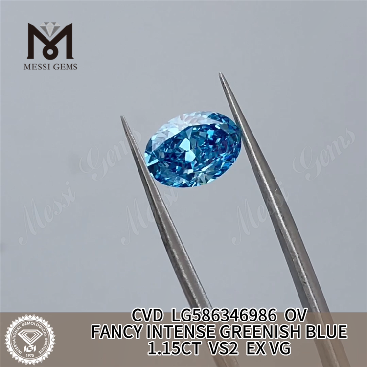 1.15CT OV FANCY INTENSE GREENISH BLUE VS2 EX VG Blue Lab Diamond CVD LG586346986