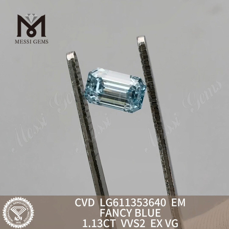 1.13ct VVS2 CVD Fancy Blue EM Lab Diamond Solitaire Igi Diamonds Brilliance 丨 Messigems LG611353640 