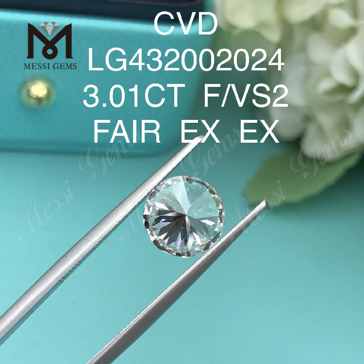 3.01 Carat F/VS2 Round Lab Grown Diamond EX EX Cvd Diamond Wholesale