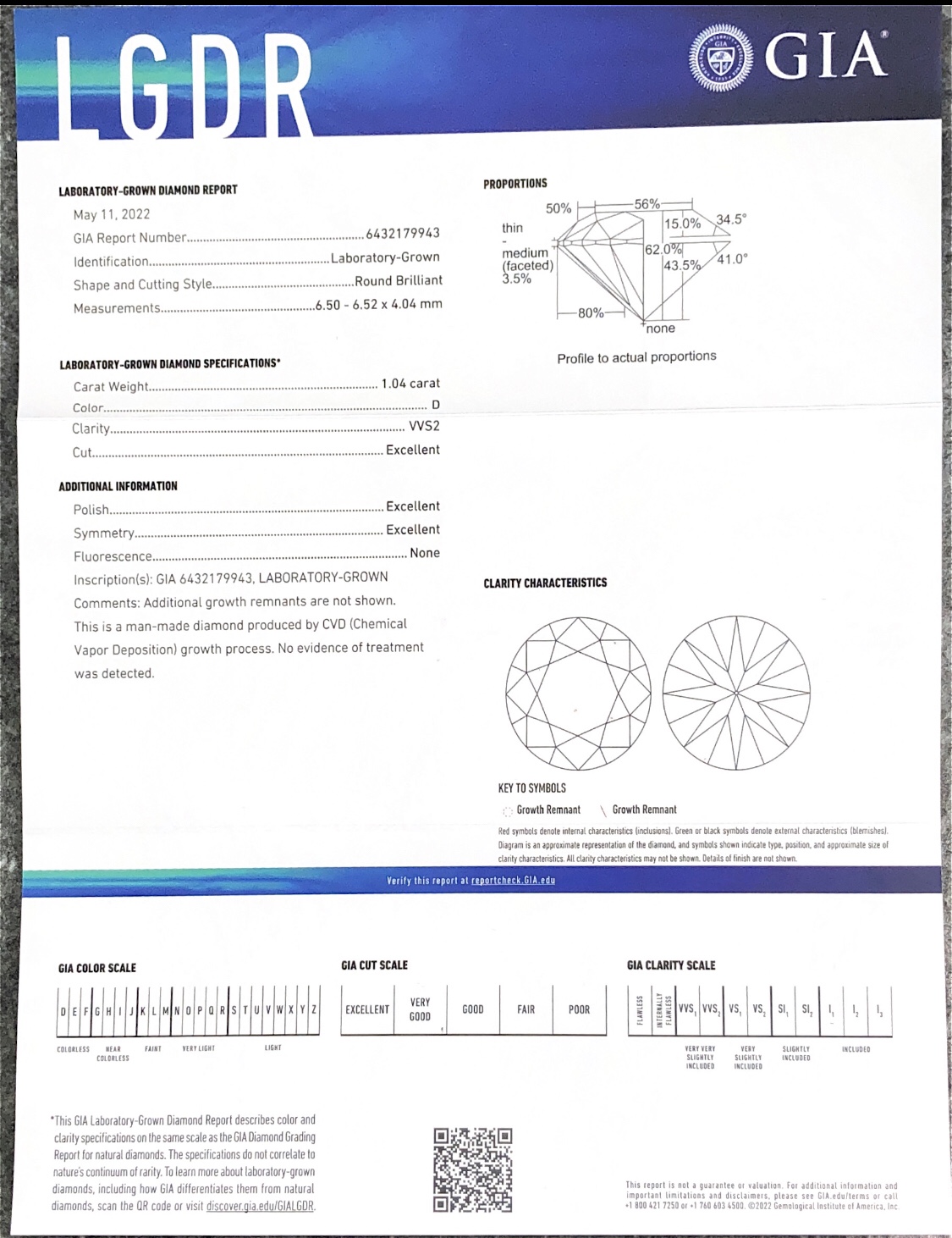 1.04CT D VVS2 3EX round Labgrown Diamond CVD IGI Buy brilliant Lab Diamond, High Quality lab