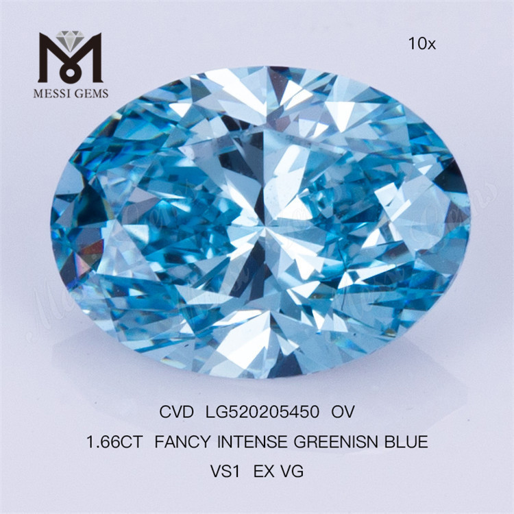 1.66CT OV FANCY INTENSE GREENISN BLUE VS1 EX VG lab diamond CVD LG520205450