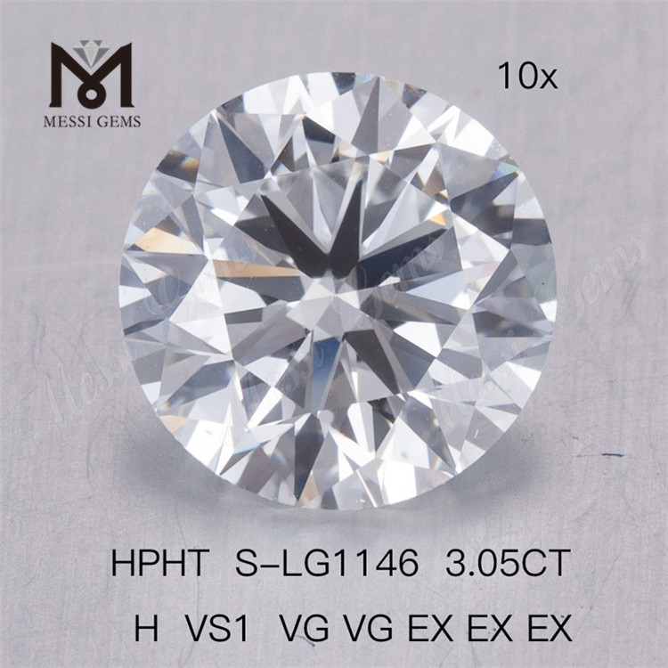 3.05CT HPHT H VS1 2VG 3EX Round lab grown diamond 
