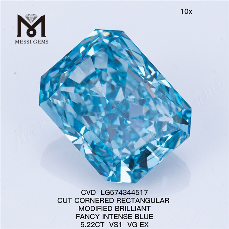 5.22CT RECTANGULAR FANCY INTENSE BLUE VS1 VG EX lab made blue diamonds CVD LG574344517