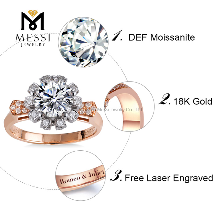 14K Rose Gold Jewelry 2ct moissanite Wedding Ring For Women