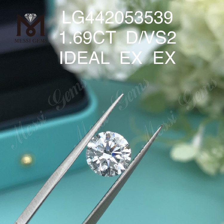 1.69 carat D VS2 Round lab diamond IDEAL EX EX