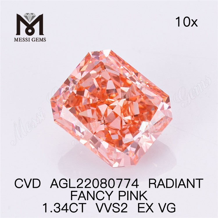 1.34CT FANCY PINK VVS2 EX VG RADIANT lab diamond CVD AGL22080774