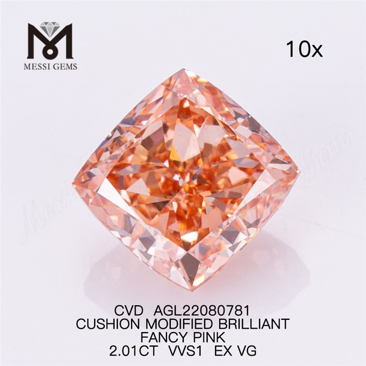 2.01CT CUSHION MODIFIED BRILLIANT FANCY PINK VVS1 EX VG CVD lab diamond AGL22080781