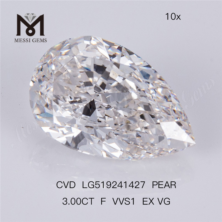 3CT F VVS1 EX VG CVD Lab Grown Diamond Pear shape Lab Diamond 
