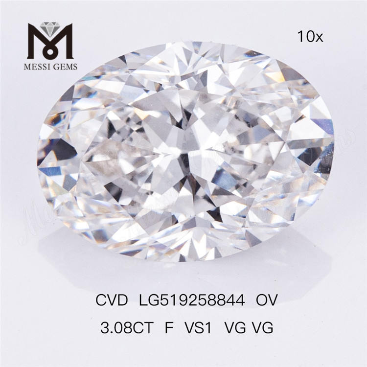 3.08ct F VS1 VG VG OVAL cvd synthetic diamond High Quality IGI Certificate