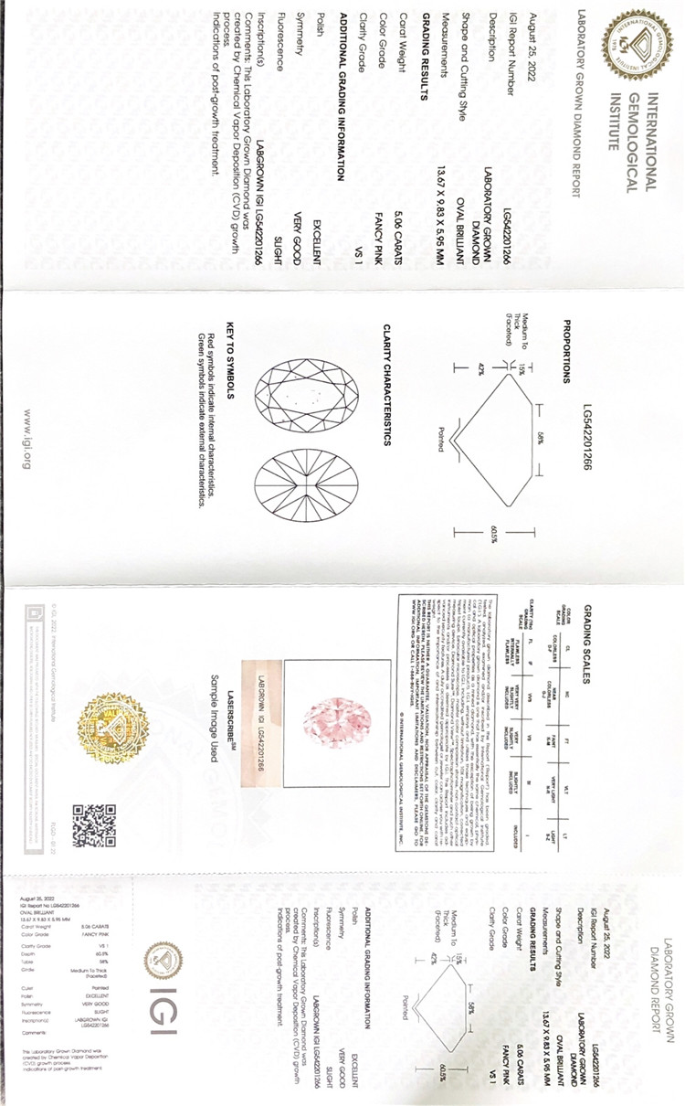 5.06ct vs1 EX VG Slight Fancy pink colour High Quality lab grown