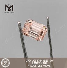 4.50CT EM ファンシー ピンク VS1 CVD エメラルド カット加工ダイヤモンド LG647442156