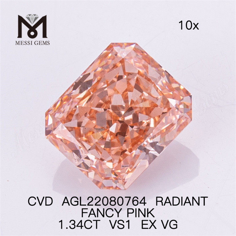 1.34CT RADIANT Cut FANCY PINK VS1 EX VG CVD lab diamond AGL22080764 