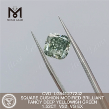 1.52CT CVD SQUARE CUSHION FANCY DEEP YELLOWISH GREEN VS2 VG EX lab grown diamond LG541277242 